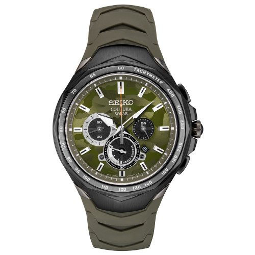 Men's Solar Chronograph Coutura Green Silicone Bracelet Watch 45.5mm