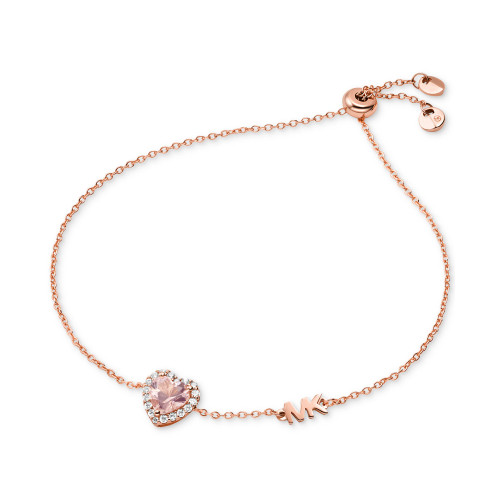 14k Rose Gold-Plated Sterling Silver Crystal Heart Halo Slider Bracelet