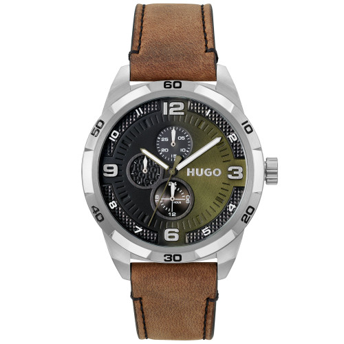 Men's Grip Brown Genuine Leather Strap Watch, 46mm