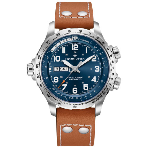 Men's Swiss Khaki X-Wind Brown Leather Strap Watch 45mm