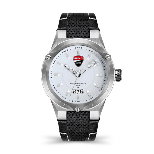 Men's Curva Date Timepiece Black Leather Strap Watch 45mm