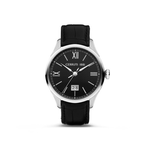 Men's Farneto Collection Black Genuine Leather Strap Date Watch, 41mm