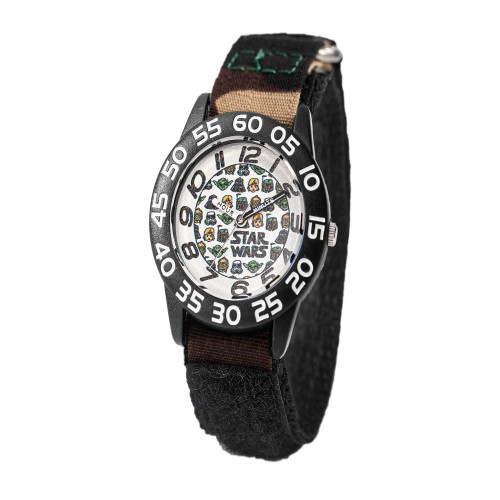Boy's Disney Star Wars Yoda, Luke Skywalker Darth Vader, C-3PO, Boba Fett Plastic Camouflage Nylon Strap Watch 32mm