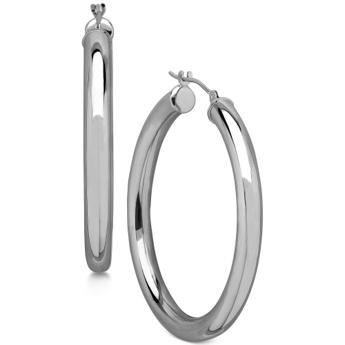 Polished Tube Hoop Earrings in 14k White Gold