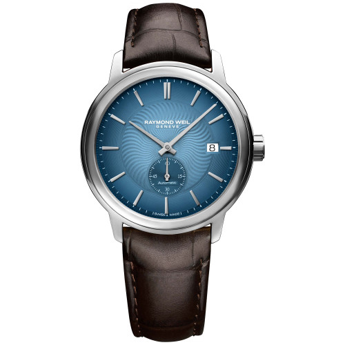 Men's Swiss Automatic Maestro Small Seconds Black Leather Strap Watch 40mm