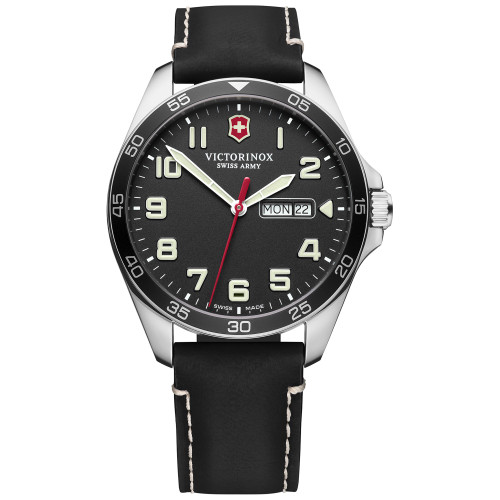 Men's FieldForce Black Leather Strap Watch 42mm
