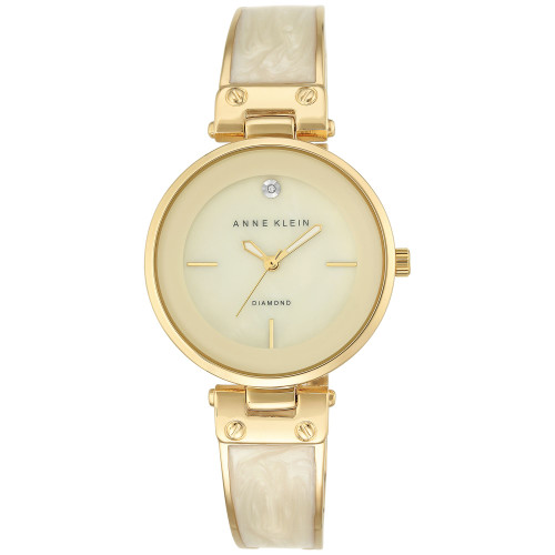 Women's Diamond Accent Gold-Tone and Ivory Bracelet Watch 34mm