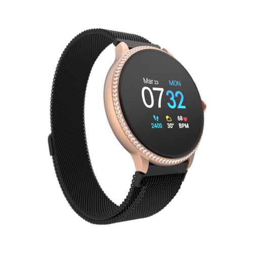 Sport 3 Women's Special Edition Touchscreen Smartwatch: Rose Gold Crystal Case with Black Mesh Strap 45mm