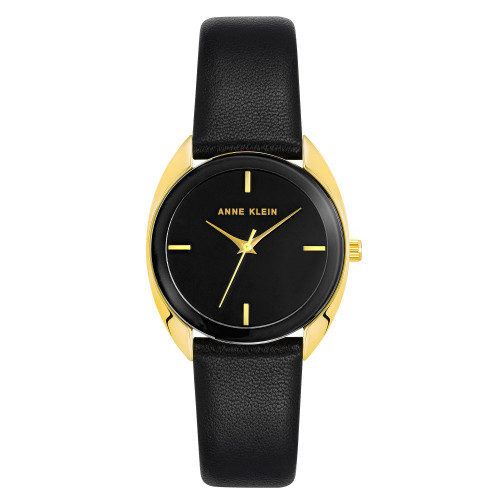 Women's Three-Hand Quartz Black Genuine Leather Strap Watch, 34mm