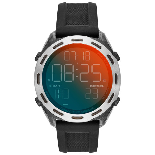 Men's Digital Crusher Black Silicone Strap Watch 46mm