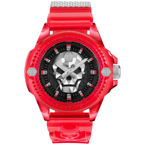 Men's The $kull Red Transparent Silicone Strap Watch 45mm