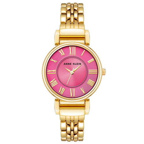 Women's Three Hand Quartz Round Gold-Tone Alloy Link Bracelet Watch, 30mm