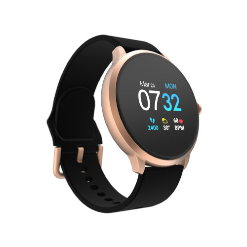 Sport 3 Unisex Touchscreen Smartwatch: Rose Gold Case with Black Silicone Strap 45mm