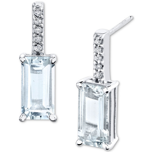 Aquamarine (2-3/4 ct. t.w.) & Diamond (1/20 ct. t.w.) Stud Earrings in Sterling Silver