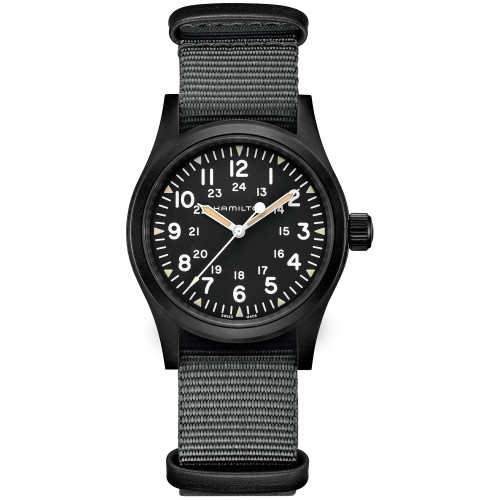 Unisex Swiss Mechanical Khaki Field Black Nato Strap Watch 38mm