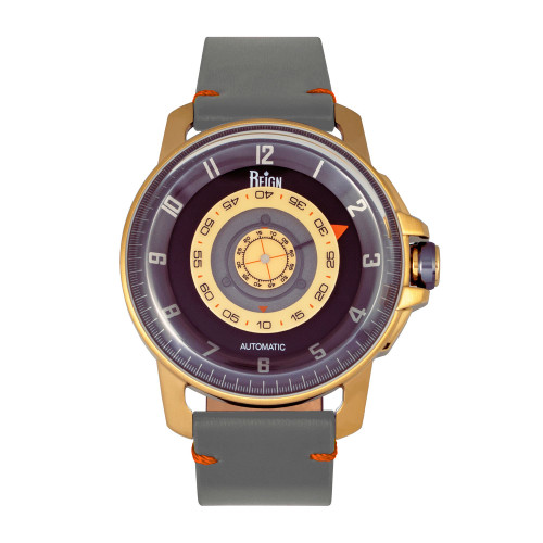 Monarch Automatic Rose Gold Case, Genuine Grey Leather Watch 46mm