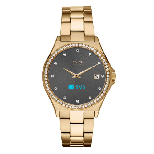Connected Women's Hybrid Smartwatch Fitness Tracker: Crystal Case with Gold Metal Strap 32mm