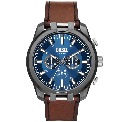 Men's Split Quartz Chronograph Brown Leather Watch 51mm