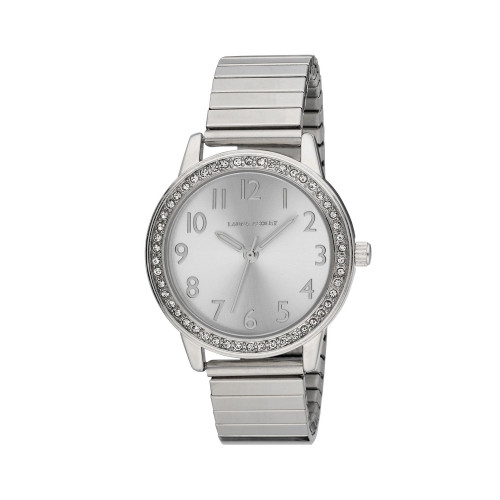 Women's Stone Bezel Stretch Expansion Silver-tone Base Metal Bracelet Watch 33mm