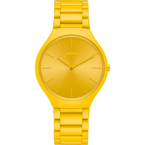 Unisex Swiss True Thinline Les Couleurs Le Corbusier Yellow High-Tech Ceramic Bracelet Watch 39mm