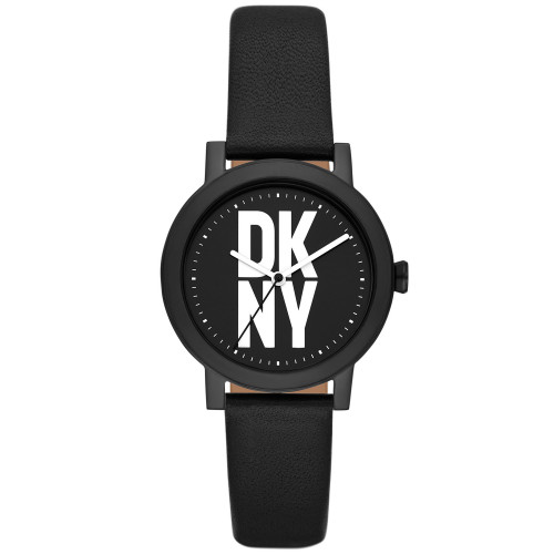 Women's Soho D Three-Hand Black Leather Strap Watch, 34mm