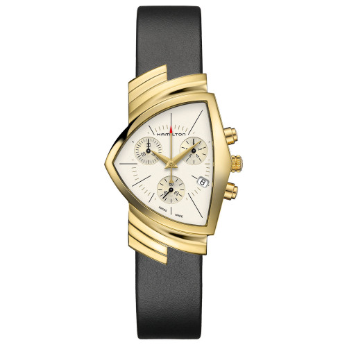 Unisex Swiss Chronograph Ventura Black Leather Strap Watch 32.3x50.3mm