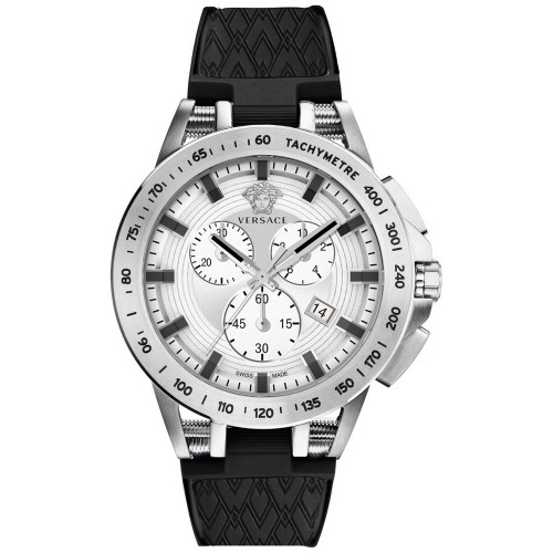Men's Swiss Chronograph Sport Tech Black Silicone Strap Watch 45mm