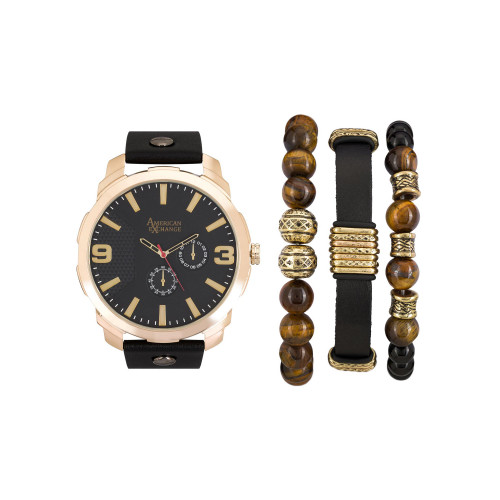 Men's Black/Gold Analog Quartz Watch And Holiday Stackable Gift Set
