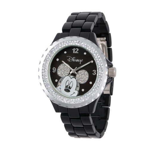 Disney Mickey Mouse Women's Black Enamel Sparkle Alloy Watch