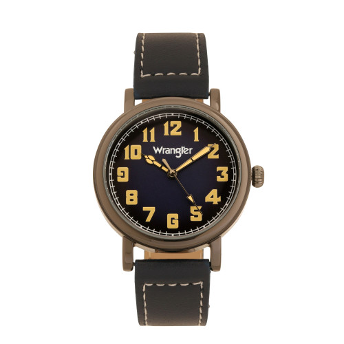 Men's Watch, 50MM Antique Grey Case with Blue Dial, White Arabic Numerals, with White Hands, Blue Strap with White Stitching, Over Sized Crown