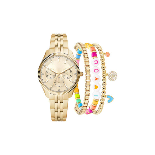 Women's Blush Leather Strap Analog Watch 36mm with Matching Bracelet and Earrings Set