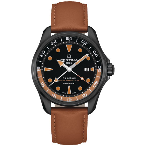 Men's Swiss Automatic DS Action GMT Brown Leather Strap Watch 43mm