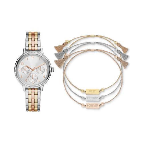 Women's Tri-Tone Metal Alloy Bracelet Watch 36mm Gift Set