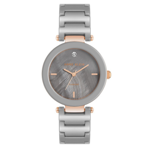 Women's Three-Hand Quartz Taupe Ceramic Link Bracelet Watch, 33mm