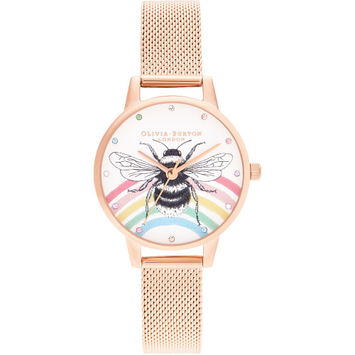Women's Iconic Bee Rose Gold-Tone Stainless Steel Mesh Bracelet Watch 30mm
