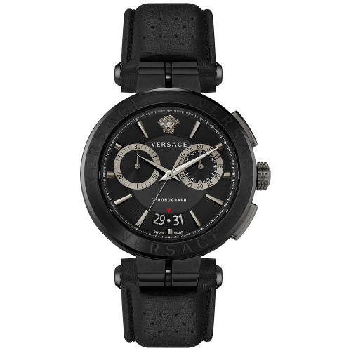 Men's Swiss Chronograph Aion Black Leather Strap Watch 45mm