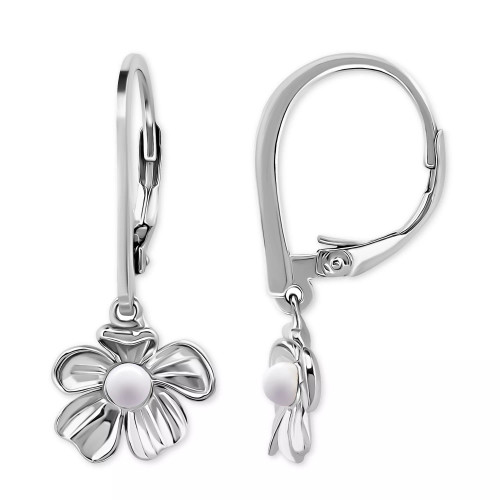 Cultured Freshwater Pearl (3mm) Flower Leverback Drop Earrings, Created for Macy's