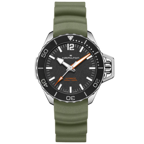 Men's Swiss Automatic Khaki Navy Frogman Green Rubber Strap Watch 41mm