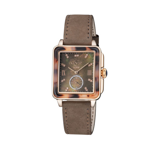 GV2 Women's Bari Tortoise Brown Leather Swiss Quartz Strap Watch 34 mm