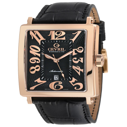 Men's Avenue of Americas Swiss Automatic Italian Black Leather Strap Watch 44mm