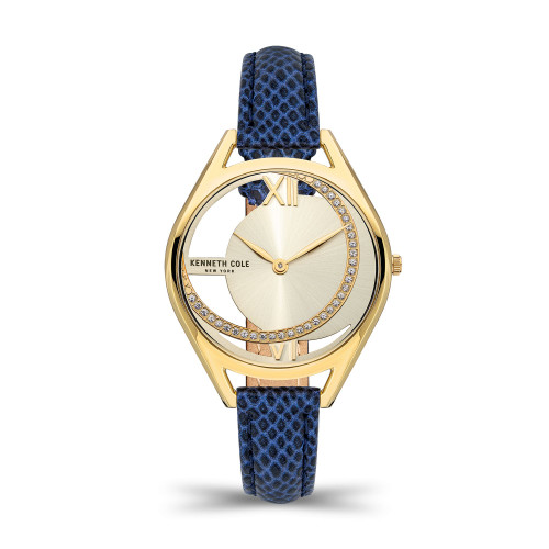 Women's Transparency Blue Genuine Leather Strap Watch, 34mm