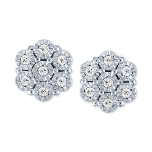 Diamond Cluster Stud Earrings (1/10 ct. t.w.) in Sterling Silver