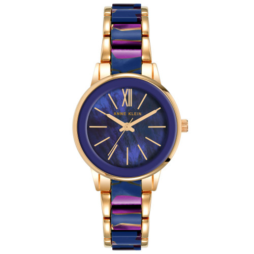 Women's Three-Hand Quartz Rose Gold-Tone Alloy with Navy and Purple Resin Bracelet Watch, 32mm