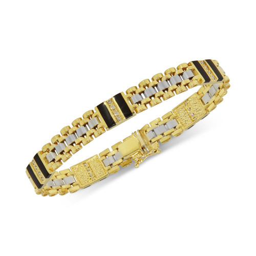 Men's Onyx (9X 2.5mm) and Diamond (1/2 ct. t.w.) Bracelet in 10k Yellow & White Gold