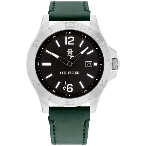 Men's Quartz Green Leather Strap Watch 46mm