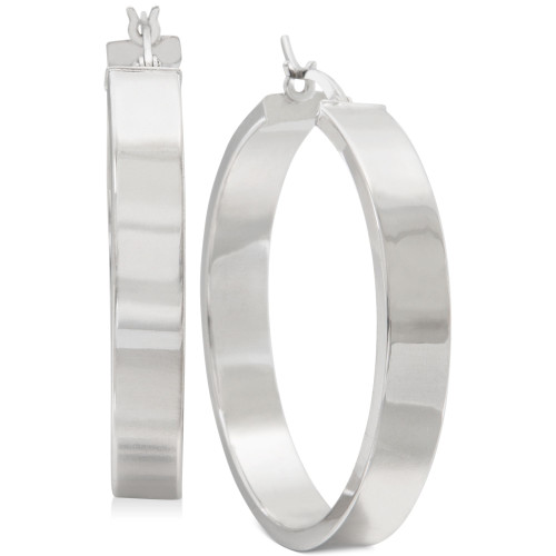 Straight-Edge Thick Hoop Earrings in Sterling Silver