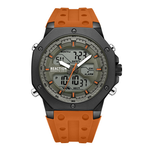 Men's Ana-digi Orange Silicon Strap Watch, 48mm
