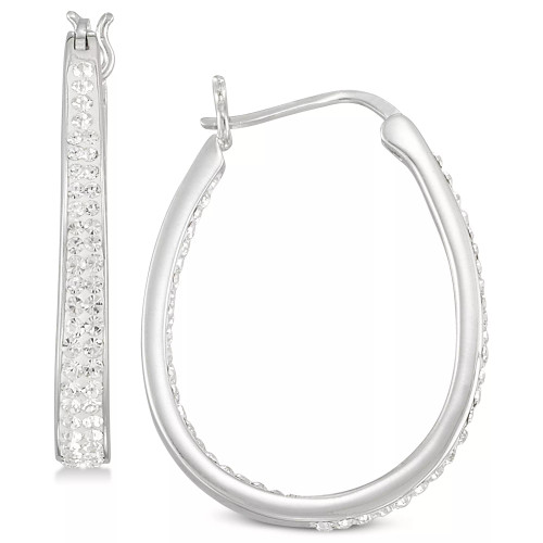 Crystal Oval Hoop Earrings in 18K Yellow Gold Over Silver or Sterling Silver