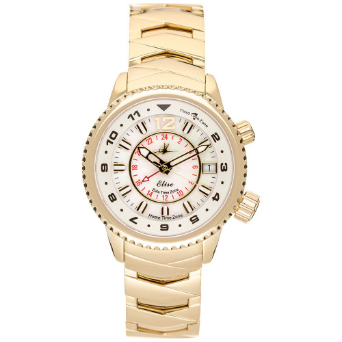 Women's Elise Swiss Tri-Time 28k Gold Ion-Plated Stainless Steel Bracelet Watch 33mm