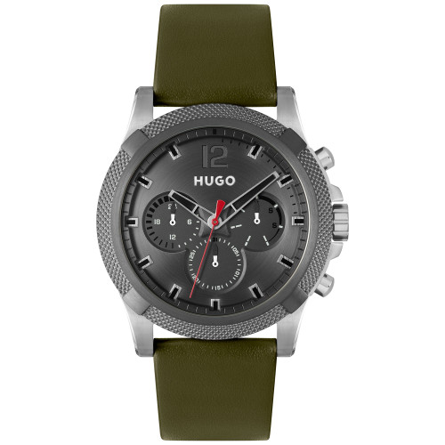 Men's Impress Quartz Multifunction Green Leather Strap Watch 46mm